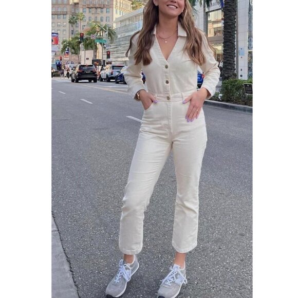 NWT Zara Ecru  Denim Full Length Jumpsuit Size S - Picture 6 of 9